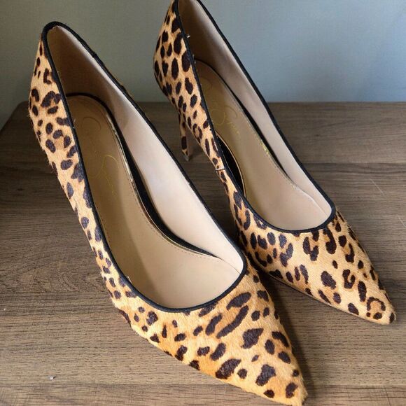 EUC JESSICA SIMPSON CARPENA REAL COW HAIR FUR UPPER ANIMAL PRINT STILETTOS 9.5 - Picture 4 of 16